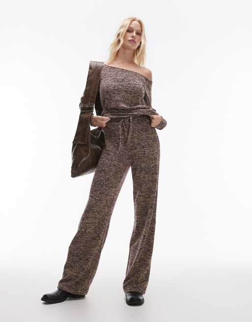 Resume relaxed tie waist straight leg knit pants in brown melange (part of a set)