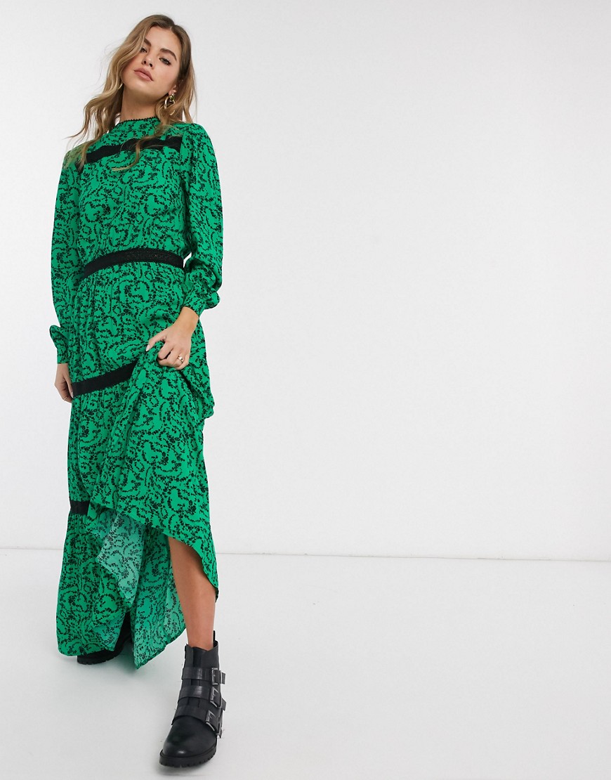 Resume - Scarlett - Gelaagde lange jurk met bloemenprint-Groen