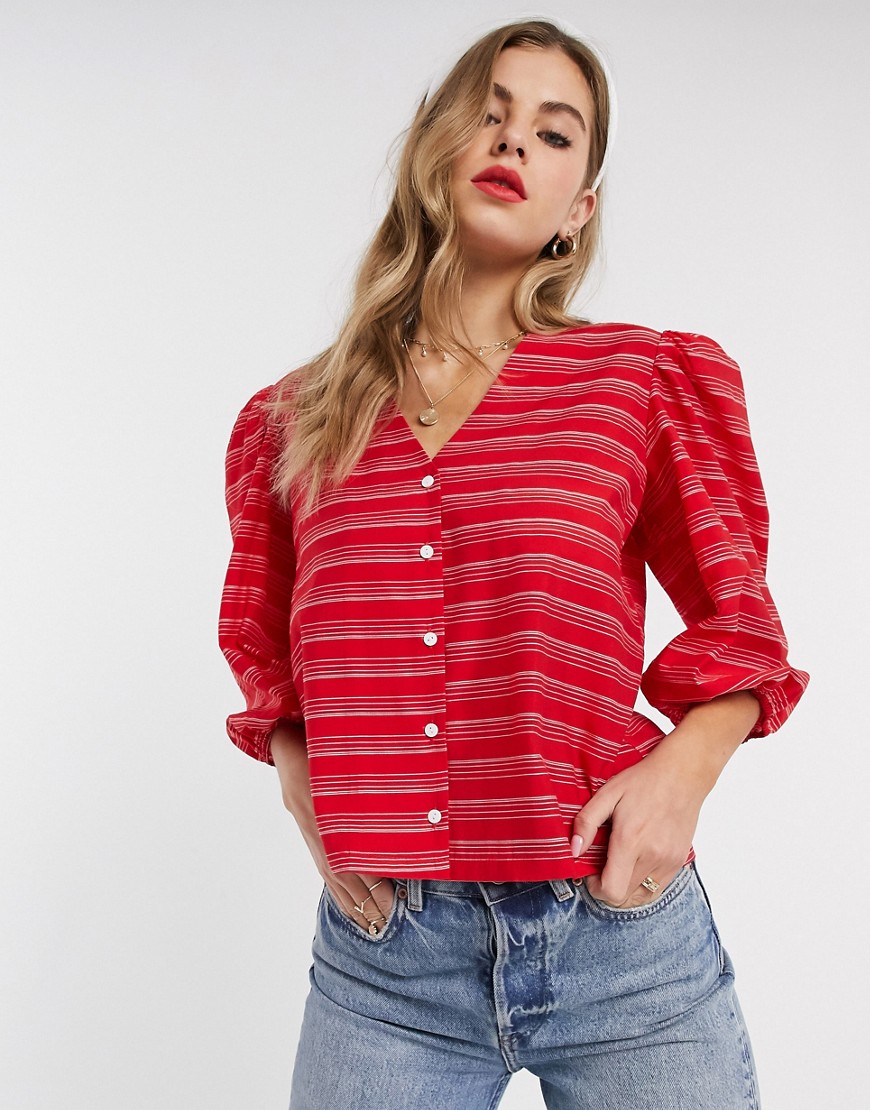 Resume - Sheila - Gestreepte blouse met knopen aan de voorkant-Rood