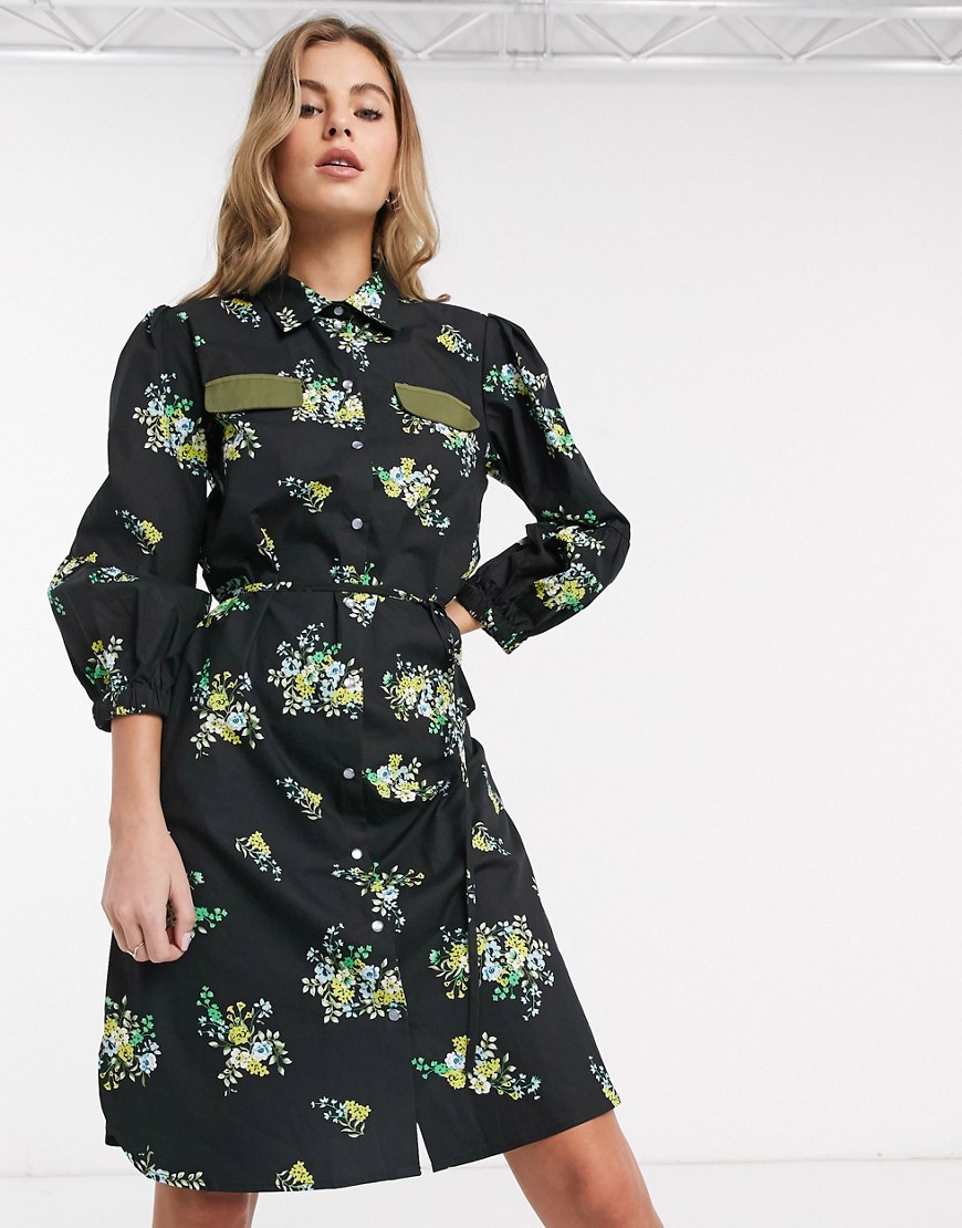 Resume Sianna floral mini shirt dress-Black