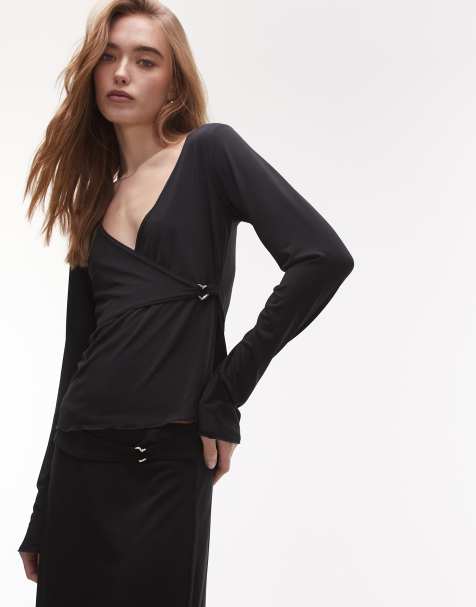 Resume slinky jersey v neck top with buckle detail in black co-ord - view 1