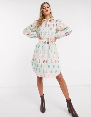 Resume – Sola – Kurzes Hemdkleid mit Stickerei-Weiß Weiß