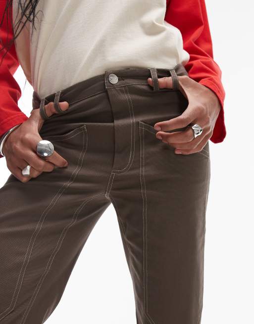 Resume straight leg pants with contrast stitching in brown - part of a set, 3 of 4