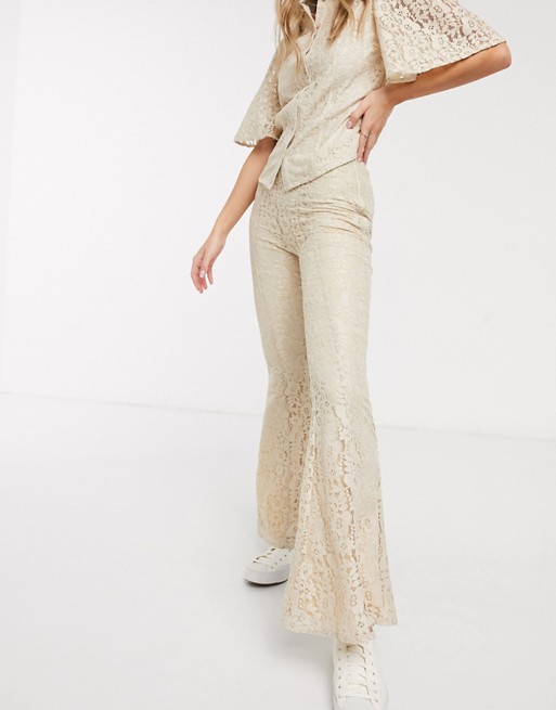 Resume tawny lace flared trousers in sand