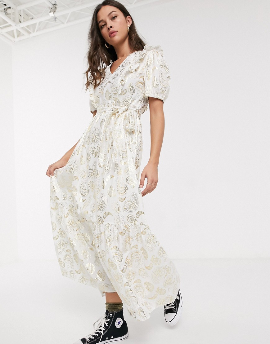 Resume - Tendora - Lange metallic jurk met paisleyprint in wit