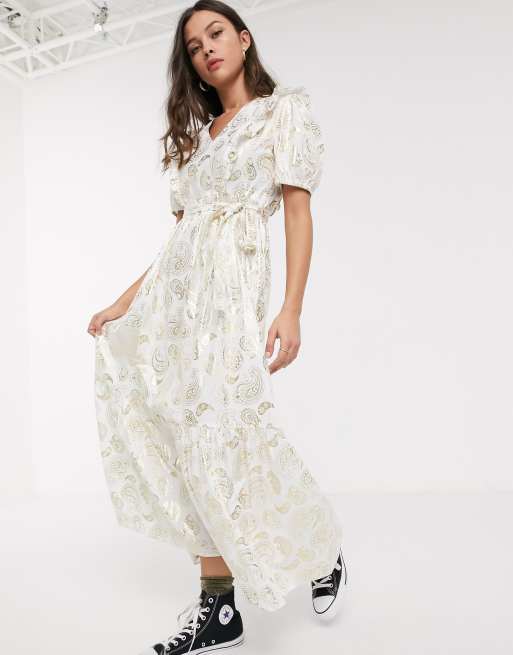 Resume - Tendora - Vestito lungo bianco con stampa cachemire metallizzata