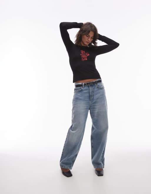 Resume - Top met lange mouwen en rode glitterprint in zwart, 2 van 4