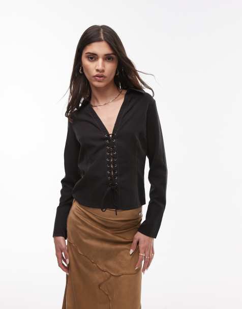 Resume - Top style western avec liens sur le devant - Noir - view 1