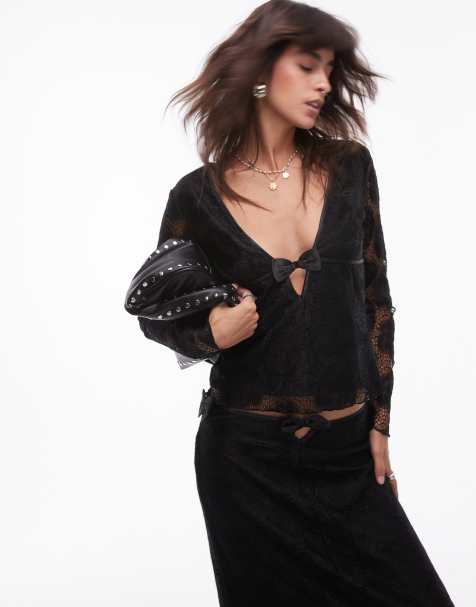 Resume v neck long sleeve lace top with bow detail co-ord - view 1