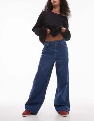 Resume wide leg boyfriend jeans in indigo denim with contrast stitch-Navy