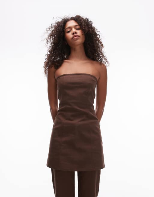 Resume Y2K bandeau mini dress in brown bengaline (part of a set)