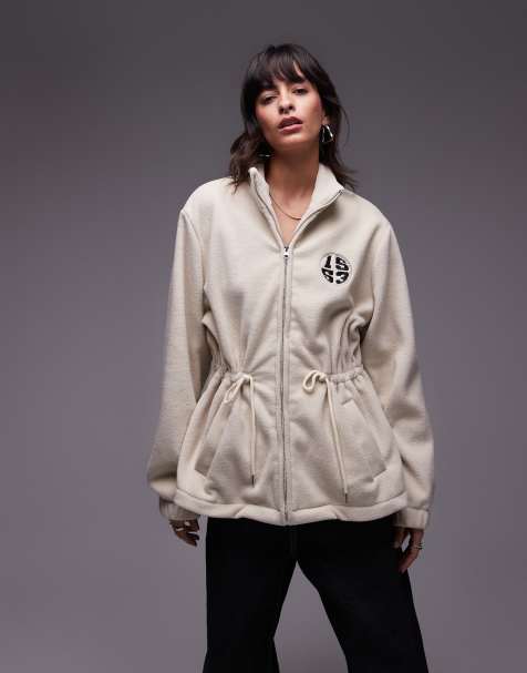 Resume zip up fleece with tie waist in creme
