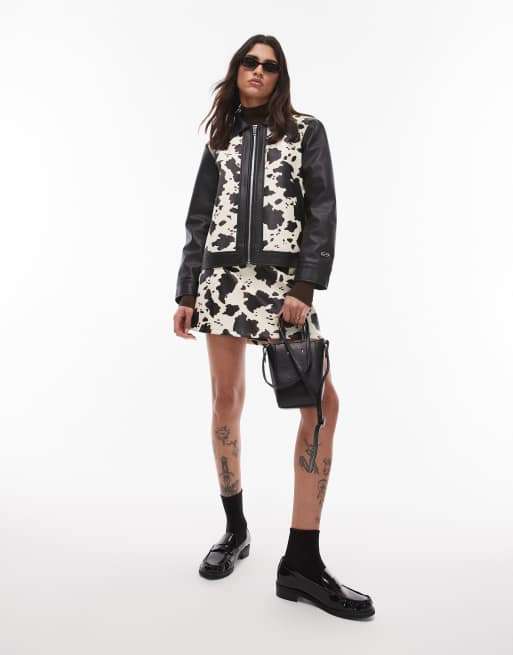 Resume zip up PU jacket in cow print - part of a set, 4 of 4