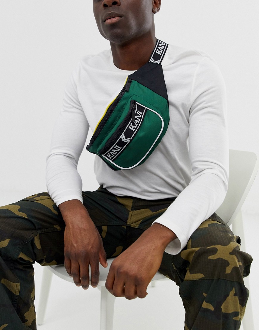 Retro grøn bæltetaske med logostrop fra Karl Kani