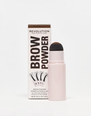 Revolution - Brow Powder - Brauenpuder mit Brauenstempel & Schablonen - Dunkelbraun