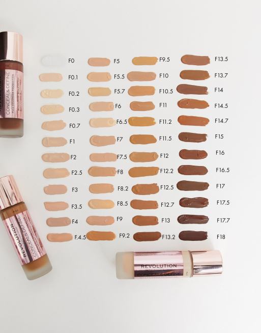 Makeup Revolution Conceal And Define Full Coverage Foundation Swatches 