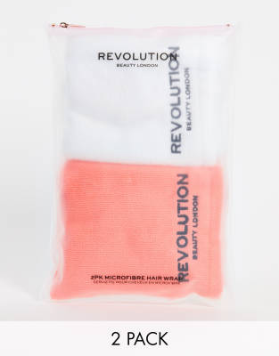 Revolution Hair 2pk Microfibre Hair Towel Wrap White/Coral