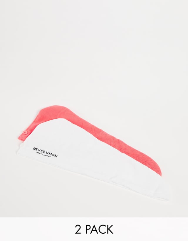 Revolution Hair 2pk Microfibre Hair Wrap White/Coral