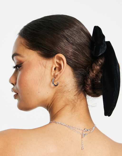 My Accessories London organza pearl bow hair clip in black