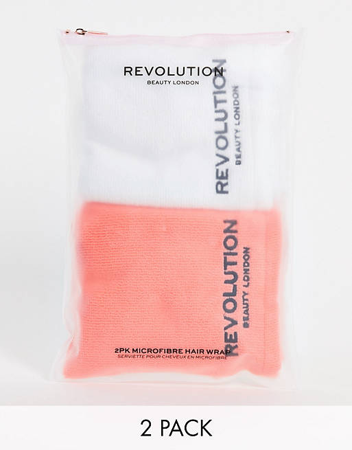 Revolution - Hair - Confezione da 2 asciugamani per capelli in microfibra  bianco/corallo