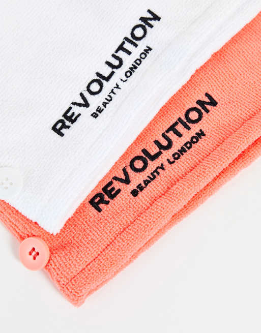 Revolution Hair - Set van 2 microvezel handdoeken voor het haar in wit/koraal, 3 van 4