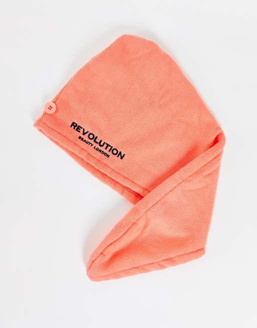 Revolution Hair - Set van 2 microvezel handdoeken voor het haar in wit/koraal, 4 van 4