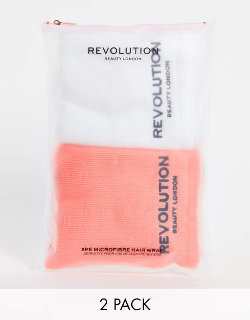 Revolution Hair – Zestaw 2 ręcznikowych turbanów z mikrofibry w kolorze białym i koralowym