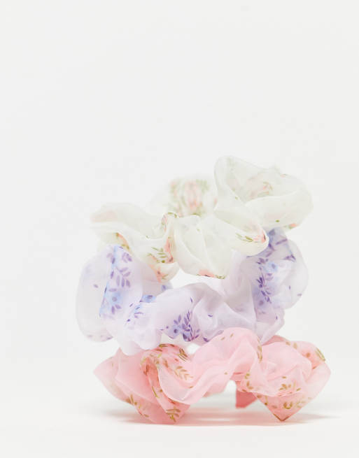 Revolution - Pakke med 3 scrunchies i organza med blomstermønster, 3 af 4