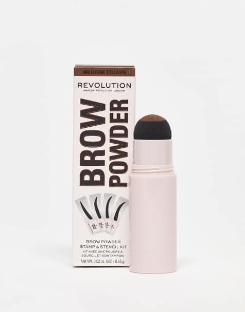 Revolution – Set med ögonbrynspuder och mallar – Medium Brown - view 1