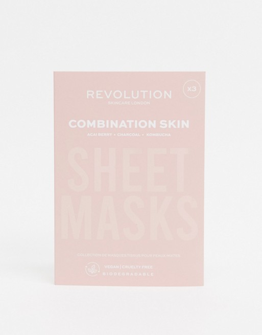 Revolution Skincare Biodegradable Combination Skin Sheet Mask Set x3