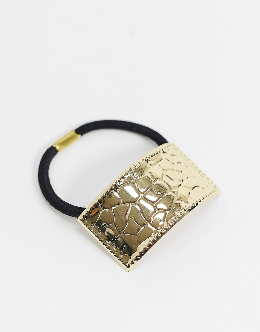 фото Резинка для волос с золотистой вставкой и крокодиловым узором designb london-золотой