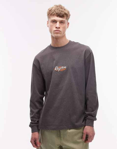 Rhythm – Blekgrå t-shirt med långa ärmar och vintagebroderi - view 1