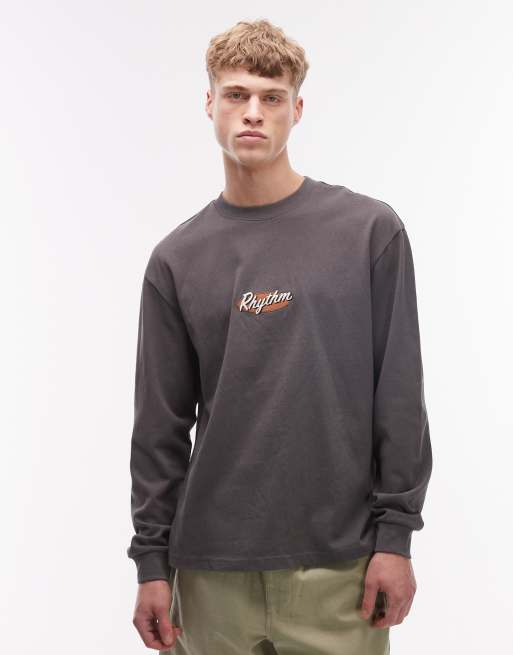 Rhythm – Blekgrå t-shirt med långa ärmar och vintagebroderi, 1 av 5