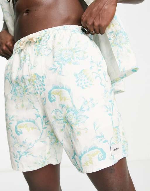 Rhythm Cairo linen beach shorts in blue print (part of a set) 
