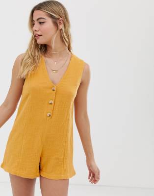 Rhythm Camille cotton button front beach playsuit in marigold-Yellow