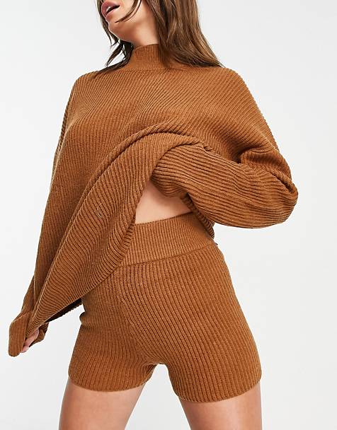Rhythm classic knit co-ord short in brown
