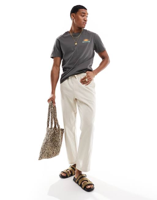 Rhythm classic linen beach Jam pants in bone, 4 of 5
