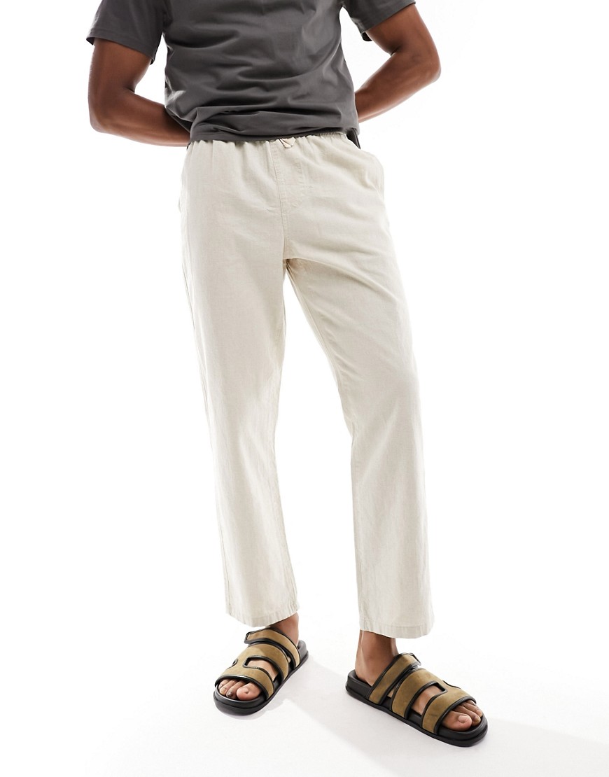 Rhythm classic linen beach jam trousers in bone-White