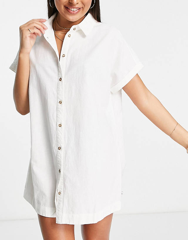 Rhythm - classic linen beach shirt summer dress in white