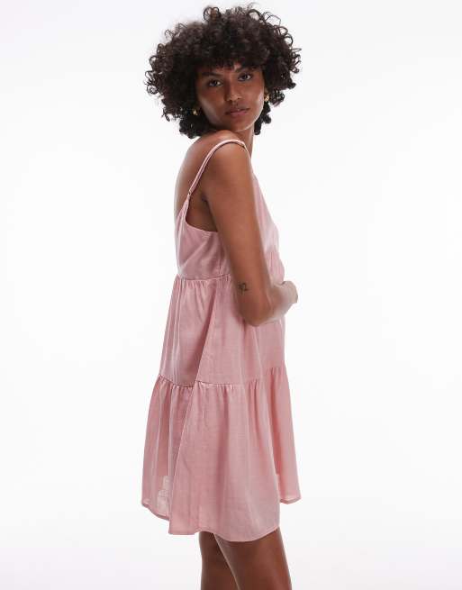 Rhythm classic tiered mini beach dress in rose pink