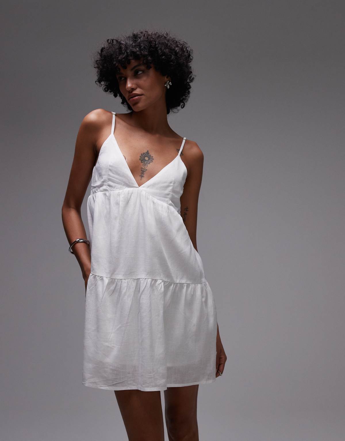 Rhythm classic tiered mini beach dress in white