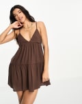 [Rhythm] Rhythm classic tiered mini dress in chocolate-Brown 12 BROWN