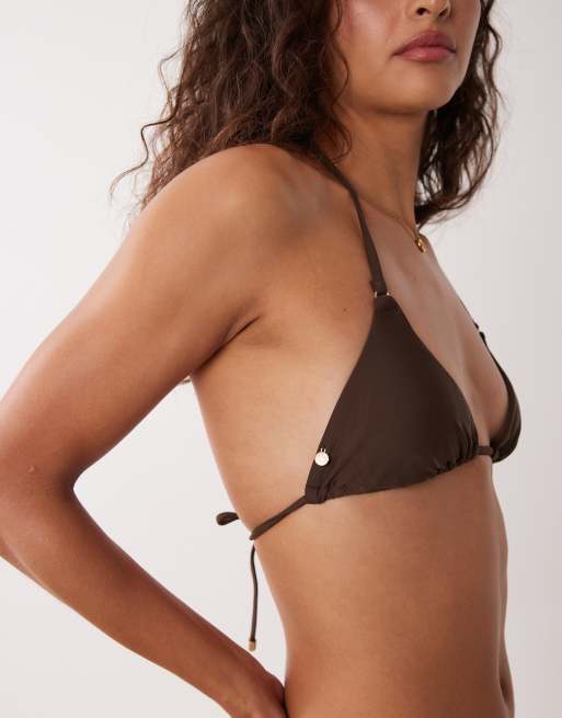 Rhythm classic triangle bikini top in dark brown, 3 of 4