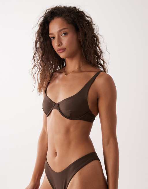 Rhythm classic underwire bikini top in dark brown, 3 of 4