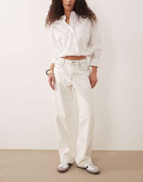 Rhythm contrast stitch wide leg jean in ecru - view 1
