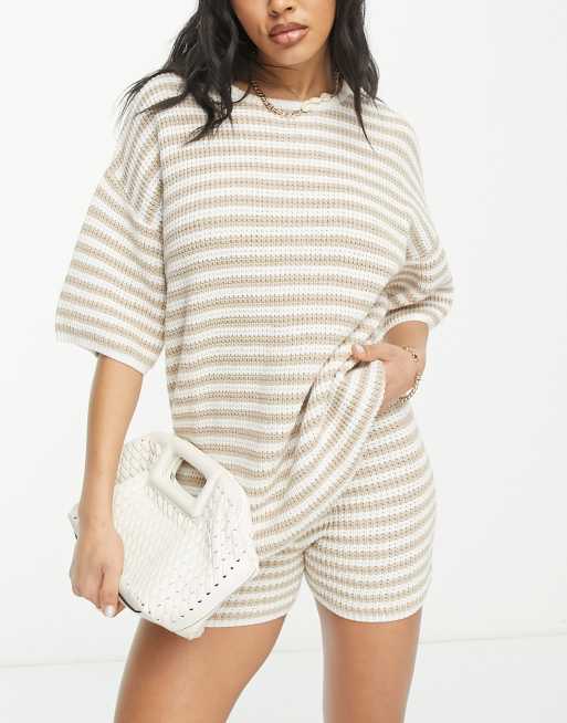 Rhythm – Corsica – Oversize-T-Shirt aus Strick in Haferbeige mit Streifen 