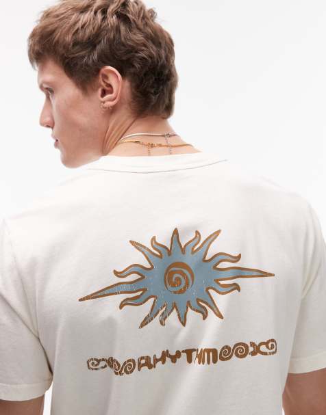 Rhythm - Cremehvid og kortærmet T-shirt med flammeprint i vintagestil - view 1