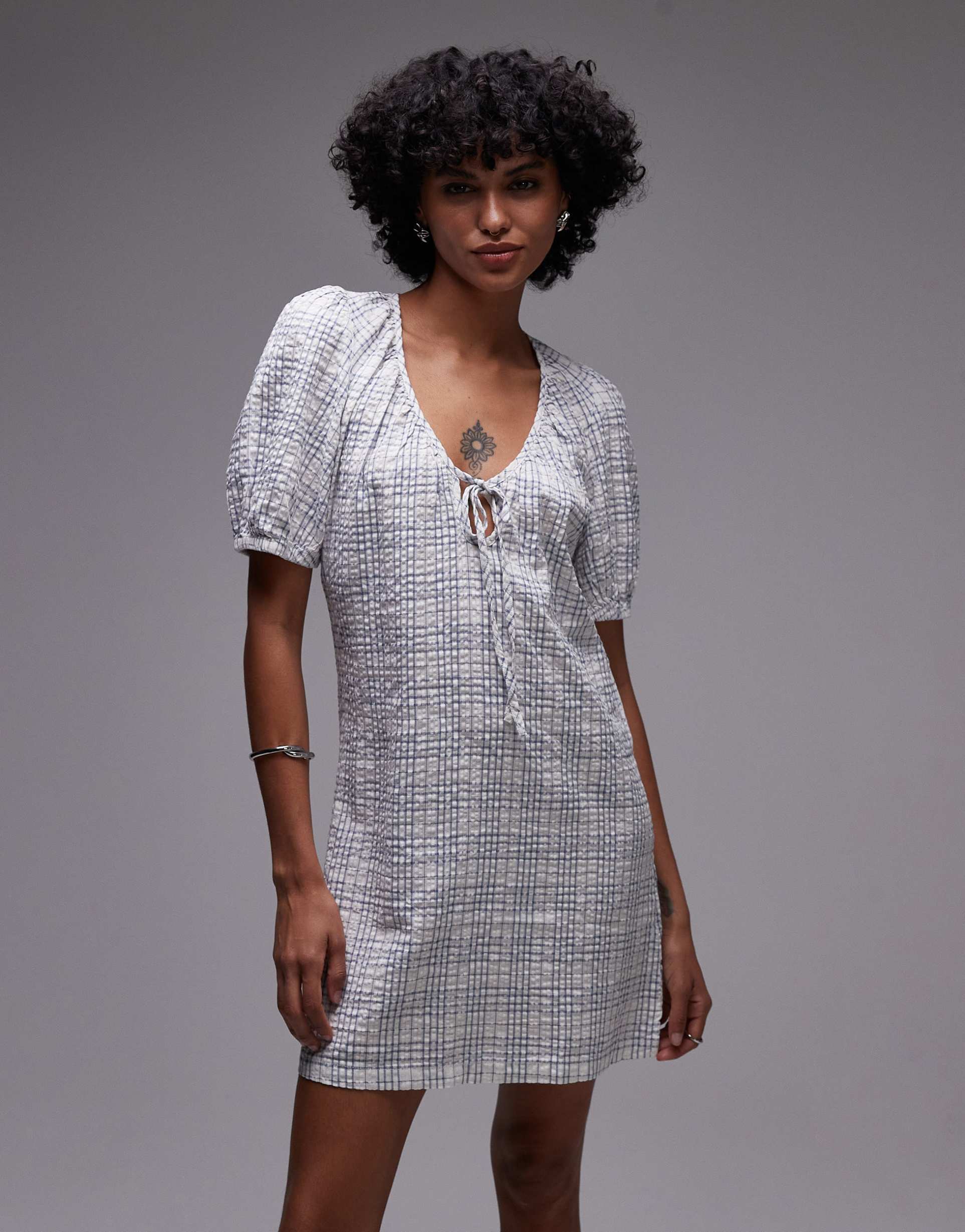 rhythm desi plaid mini dress in blue
