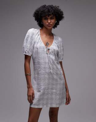 Desi - Robe courte à carreaux écossais - Bleu 36