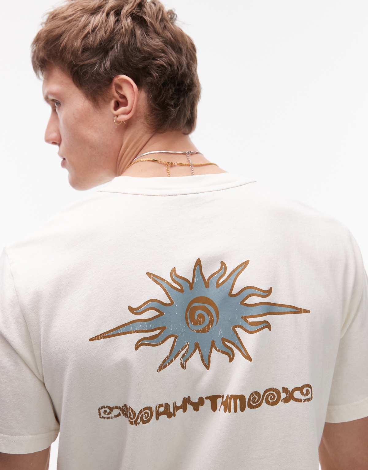 Rhythm flame printed vintage short sleeve t shirt in cream